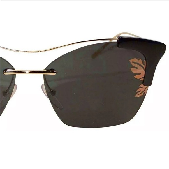 $430 Prada Hibiscus Sunglasses Black + Gold Square Rimless Dark Mirror Lens NWT - Picture 6 of 13